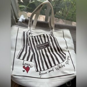 Henri Bendel Graphic  Canvas Tote with Black and White Stripes